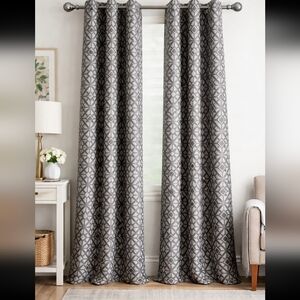 Blackout Curtains Set of 4 Panels Geometric Grey & Silver, 84.5" x 52" - Modern